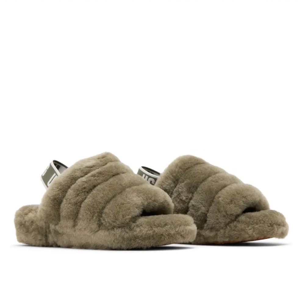 UGG Women's Fluff Yeah Slide Slipper 1095119 Burnt Olive Real Fur Lamb Sz. 9 NEW - Picture 15 of 15